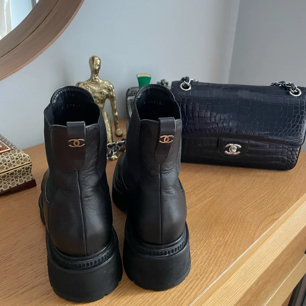 CHANEL Leather CC Chelsea Boots